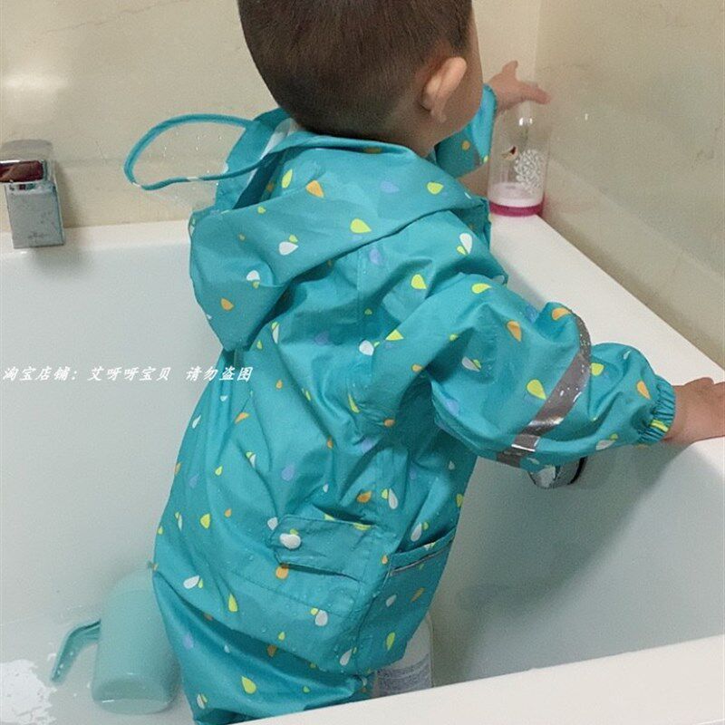 连体全身防尘服儿童雨衣男女童婴幼儿园立体小孩防护服反光条雨披
