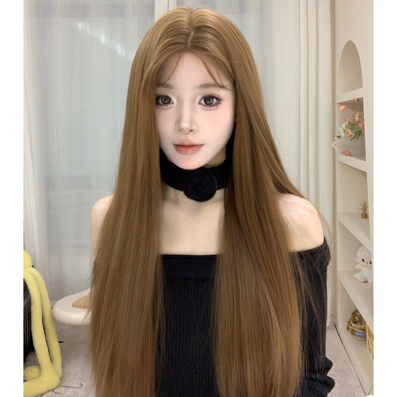 束朵假发蕾丝女中分刘海长直发lolita修脸网红jk全头套
