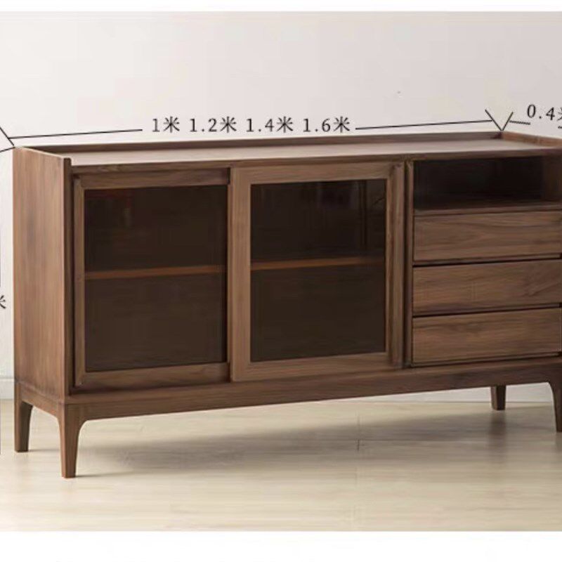黑胡桃全实木北欧茶水柜子餐边柜原木玄关储物酒柜收纳简约边柜