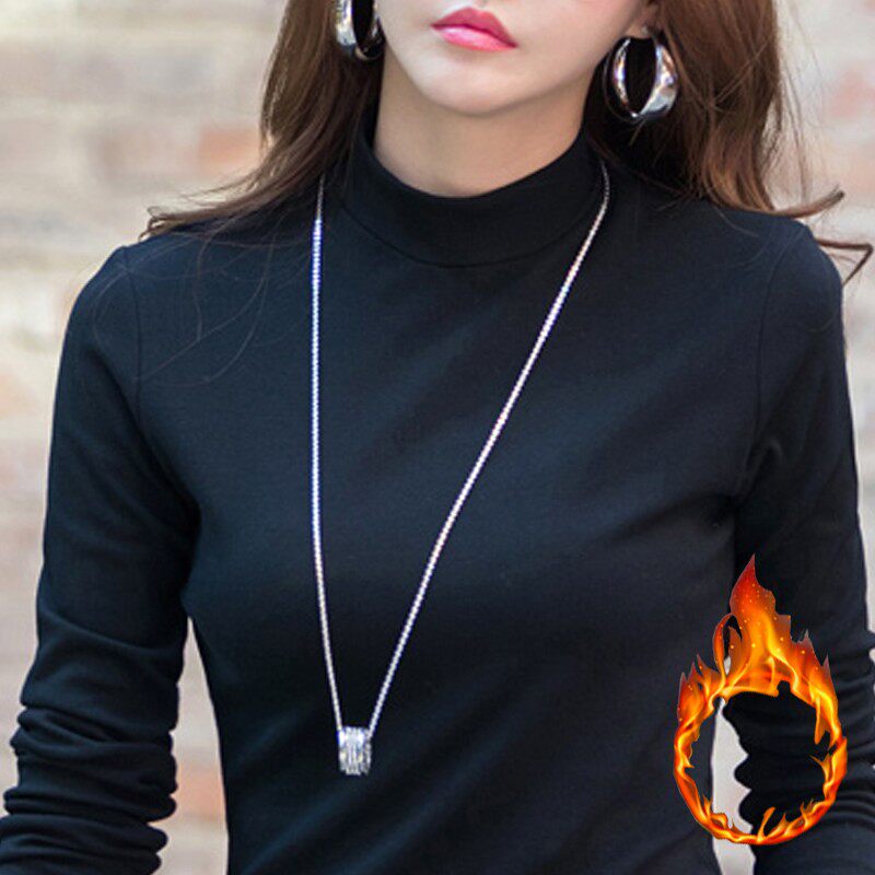 秋冬加绒加厚打底衫女长袖t恤内搭保暖奶奶上衣中老年妈妈秋衣t桖