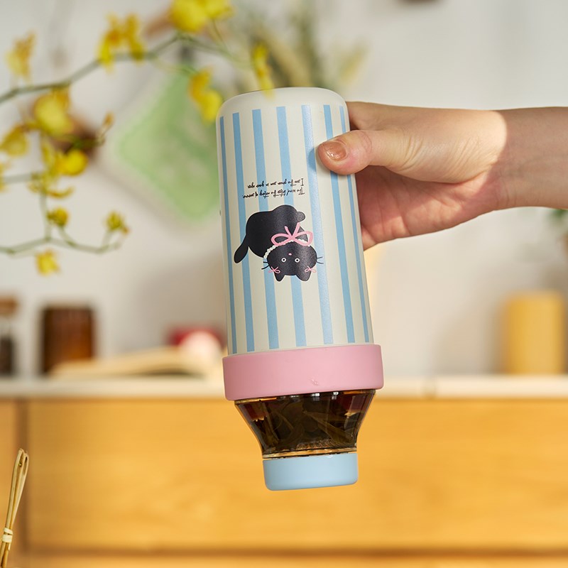 肆月可爱猫狗茶水分离316不锈钢内胆保温杯随行杯夏日便携保冷杯