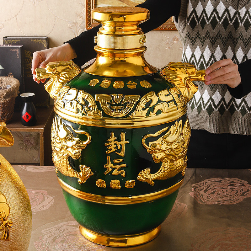 陶瓷金色5斤10斤20斤50斤装泡酒白酒瓶酱香封坛密封酒坛酒罐摆件
