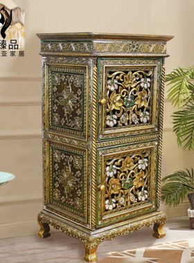 泰国实木柜子雕花金箔柜门厅柜玄关收纳装饰储物柜创意复古风格柜