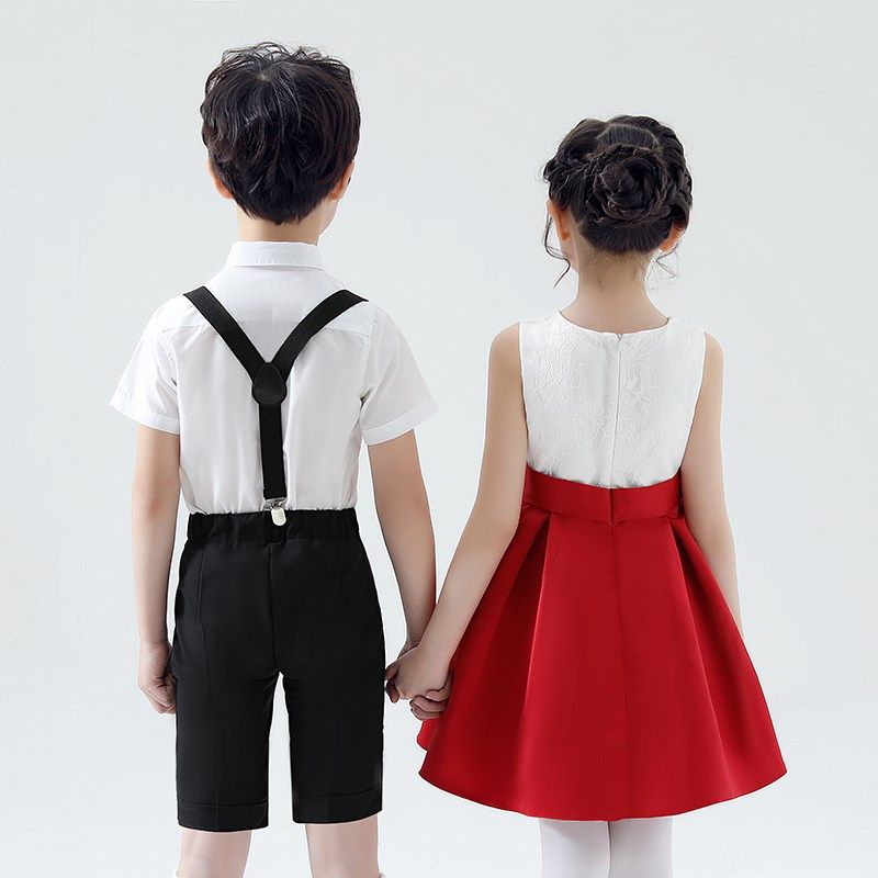 国庆节儿童演出服小学生合唱女童舞蹈裙男童礼服红歌朗诵表演服装