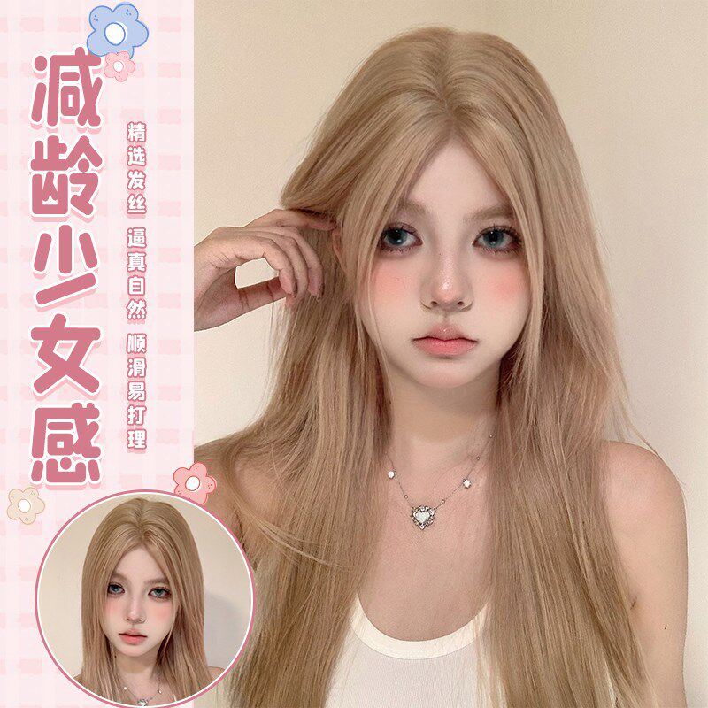 漫真假发小额蕾丝女长发直发日常Lolita可爱少女中分自然女全头套