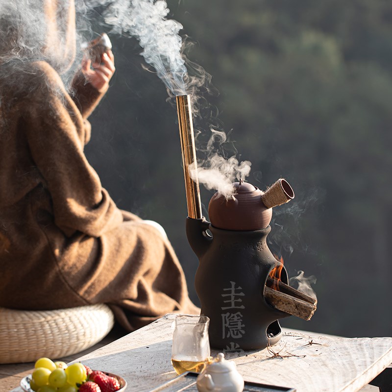 圭隐堂粗陶炭炉炭柴两用煮茶炉家用户外围炉煮茶壶砂锅火锅取暖炉