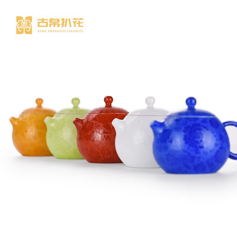 古帛扒花手工陶瓷功夫小茶壶单壶非紫砂景德镇茶具中式手绘泡茶器
