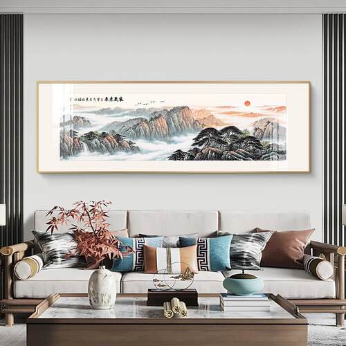 望云楼山水聚财靠山客厅装饰画大气轻奢背景墙挂画新中式沙发壁画