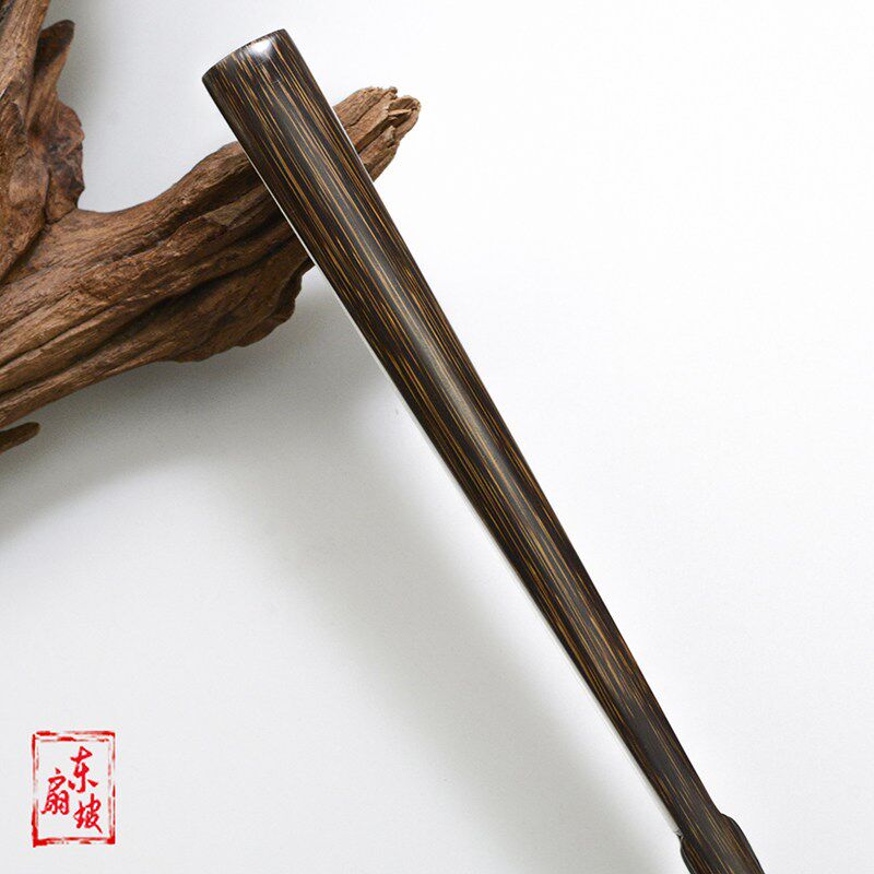 9.5寸18方棕竹倒开肩折扇金丝黑棕竹文玩扇子倒排茄苏工扇面黑骨