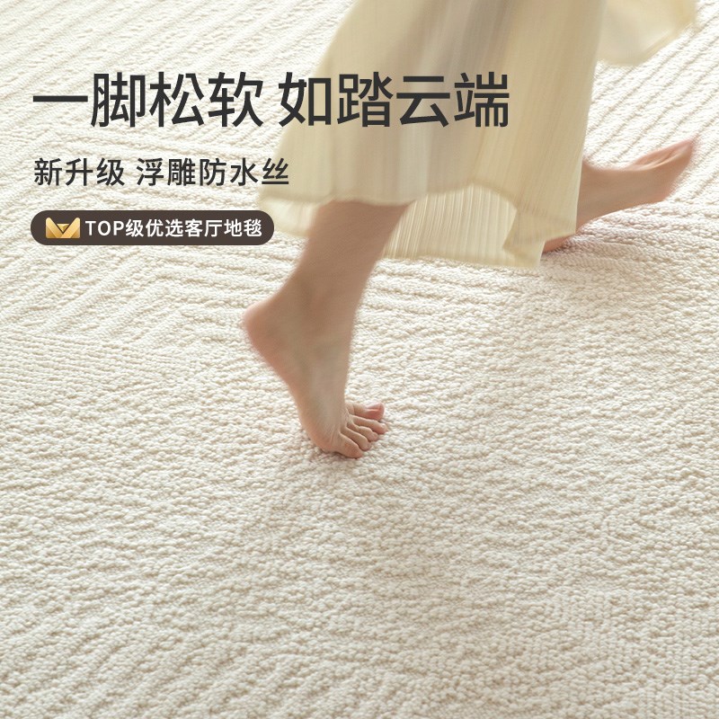 地毯客厅奶油风硅藻丝免洗可擦沙发防水地垫轻奢高级感卧室床边毯