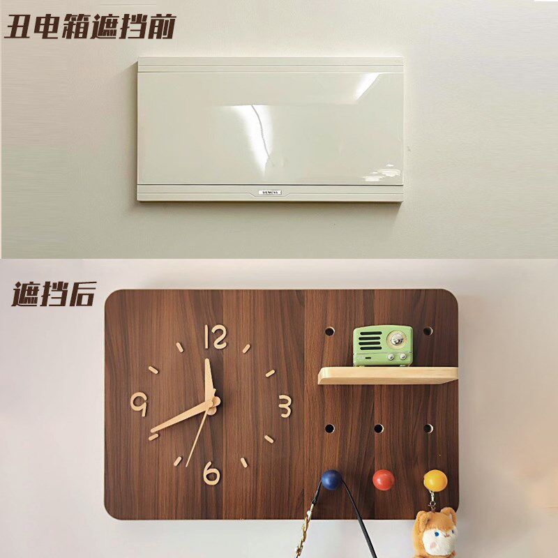 洞洞板新款电表箱装饰画带钟表遮挡时钟总开关盒配电箱盖板画挂钟
