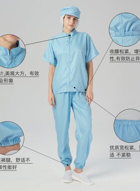 夏季食品厂工作服短袖套装白色车间透气工装中央厨房烘焙生产网帽