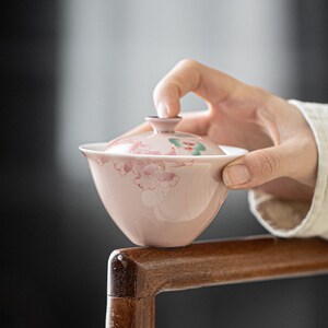 舍己宜物釉下彩手绘牡丹盖碗手工陶瓷泡茶碗茶杯不烫手功夫茶具