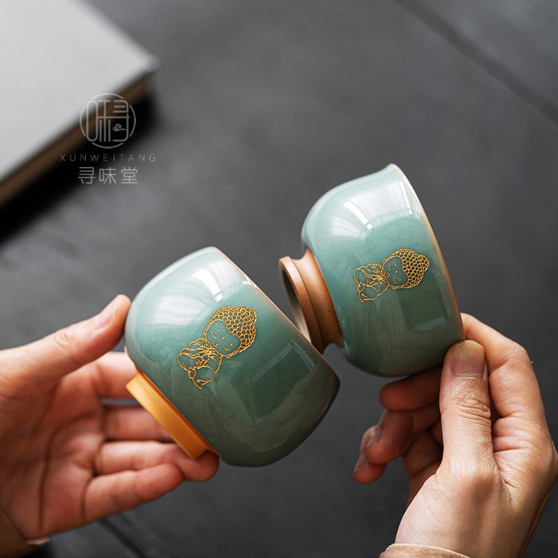 高档天青猪油冻主人杯金佛茶杯品茗杯家用陶瓷功夫茶具单杯茶盏