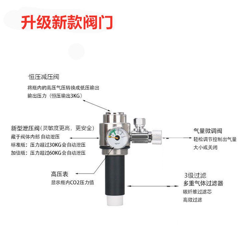 水族草缸气阀CO2二氧化碳水族阀小钢瓶阀门配件不锈钢瓶体m30*1.5