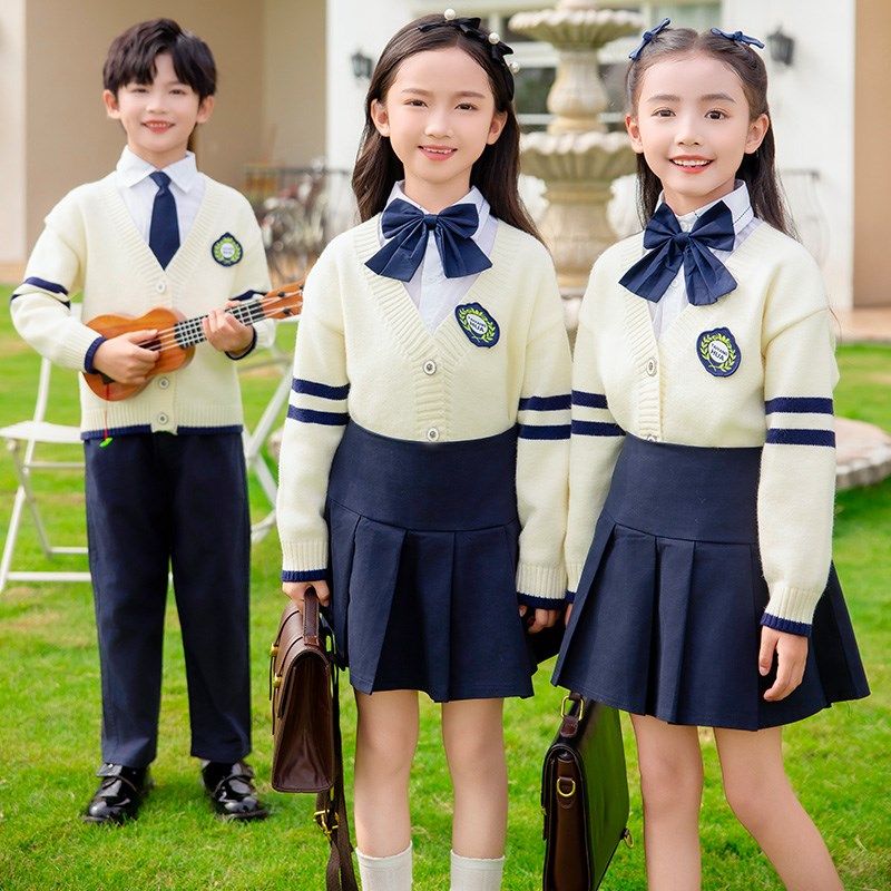 小学生校服套装英伦学院风儿童班服开衫毛衣三件套幼儿园园服春秋