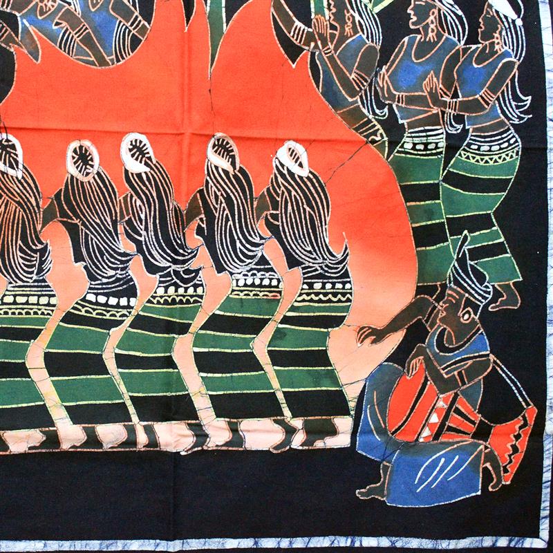 佤族欢歌云南风情特色装饰画手工蜡染画火把节餐厅酒吧背景布艺画