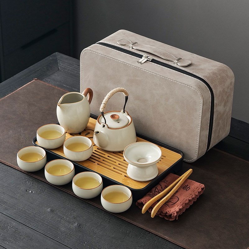 黄汝窑户外日式旅行功夫茶具茶盘家用简约泡茶壶陶瓷茶杯露营便携