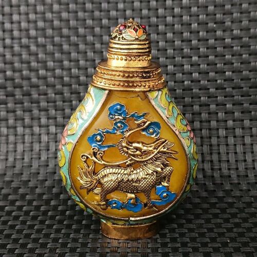 蒙古族手工特色鼻烟壶纯铜镶嵌蜜蜡鼻烟壶藏族内画鼻烟壶仿古壶