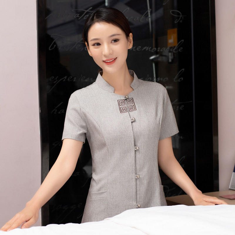 酒店物业保洁服夏装短袖清洁食堂客房工PA棉工作服阿姨大码套装