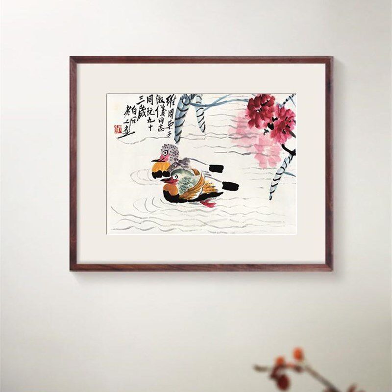 网红齐白石牡丹鸳鸯中国画客花鸟画新式厅装饰画卧室床头挂画鸳鸯