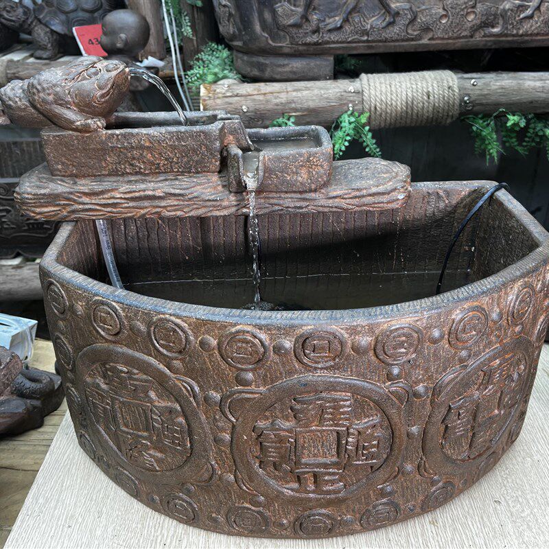 中国风仿青石禅意桌面花盆水盆石头怀旧做旧吐水吸水兽流水花盆