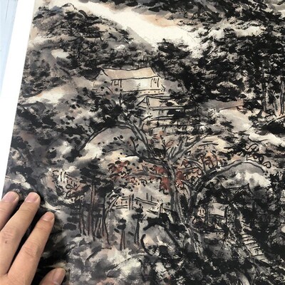 黄宾虹黄山图  国画 画心 名人字画绢布宣纸高清微喷画芯黑宾虹
