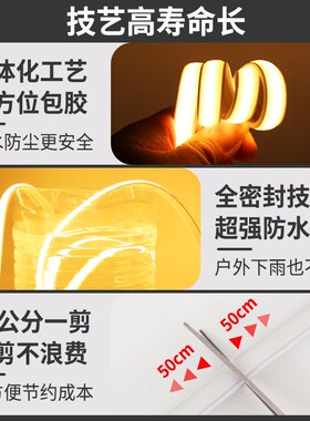 超亮220v灯带蓝色COB防水户外霓虹客厅家用吊顶线形灯室外软灯条