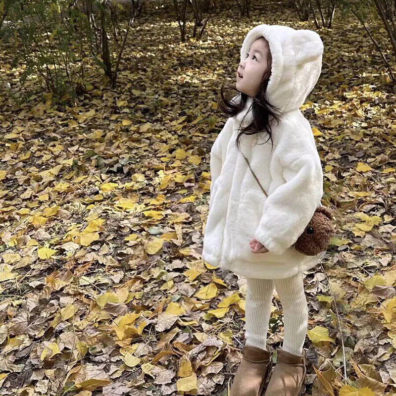 儿童皮草仿兔毛加厚棉衣女童冬装2024新款男宝宝可爱保暖毛绒外套