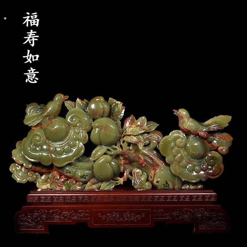 玉石蟠桃摆件中式家居客厅玄关柜装饰工艺爷爷老人长辈祝寿桃贺礼