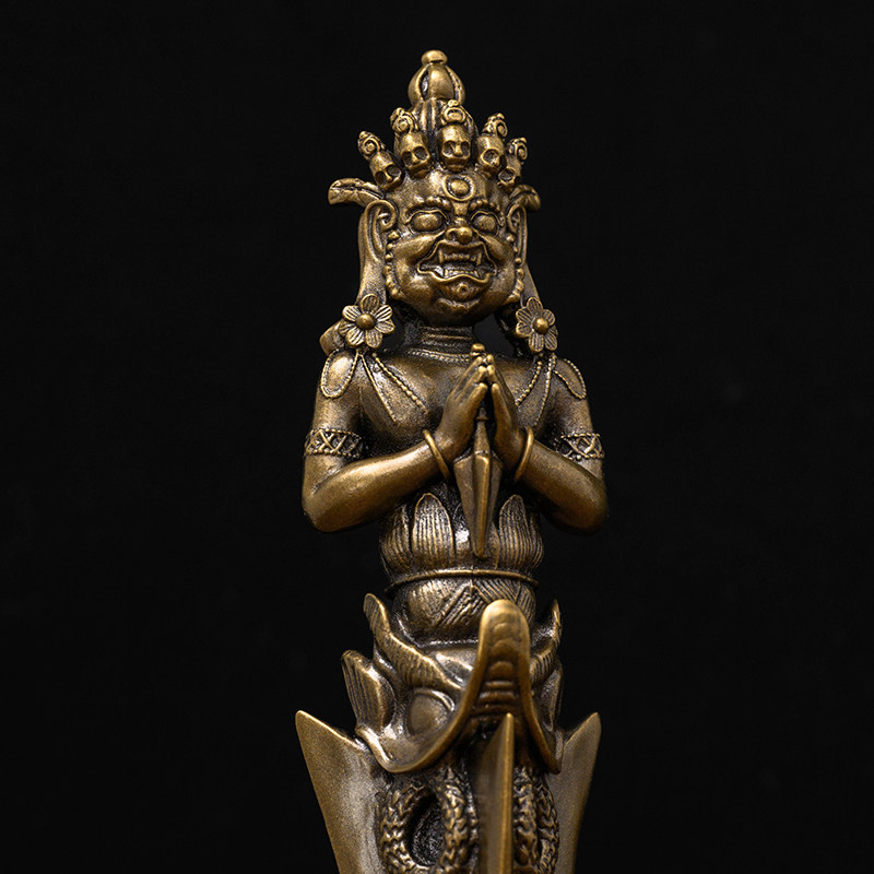 简修行莲师普巴金刚橛纯黄铜普巴金刚杵法器摆件手把件大号随身像