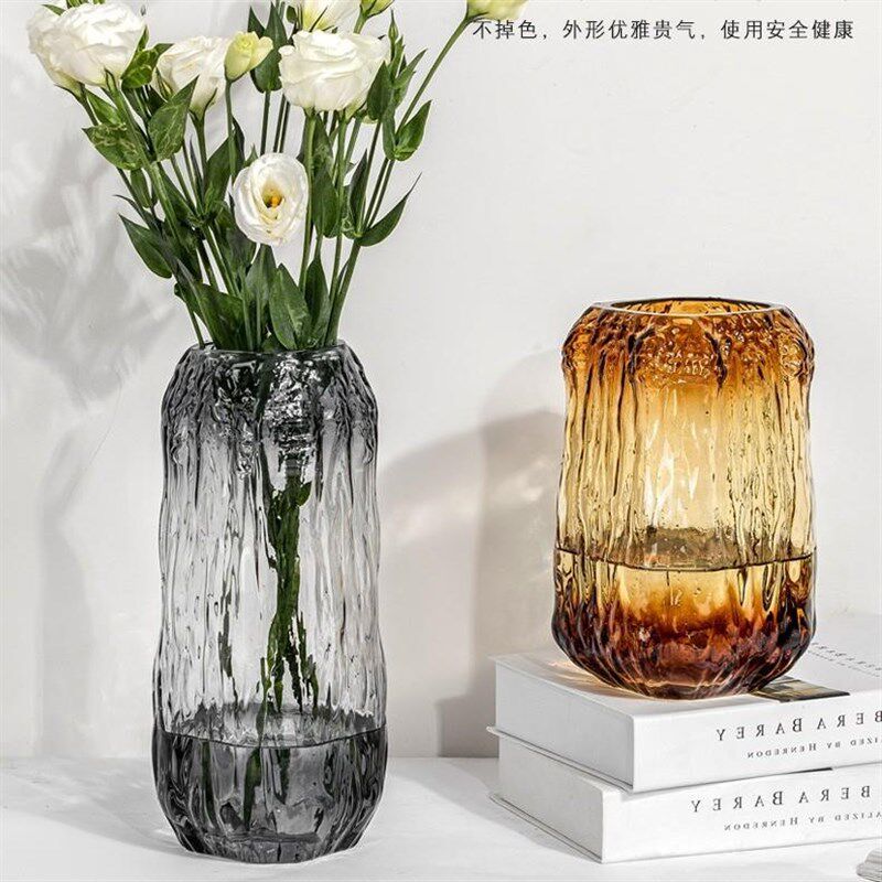 树根渐变玻璃花瓶透明水培鲜花插花器样板间客厅餐桌装饰品摆件定