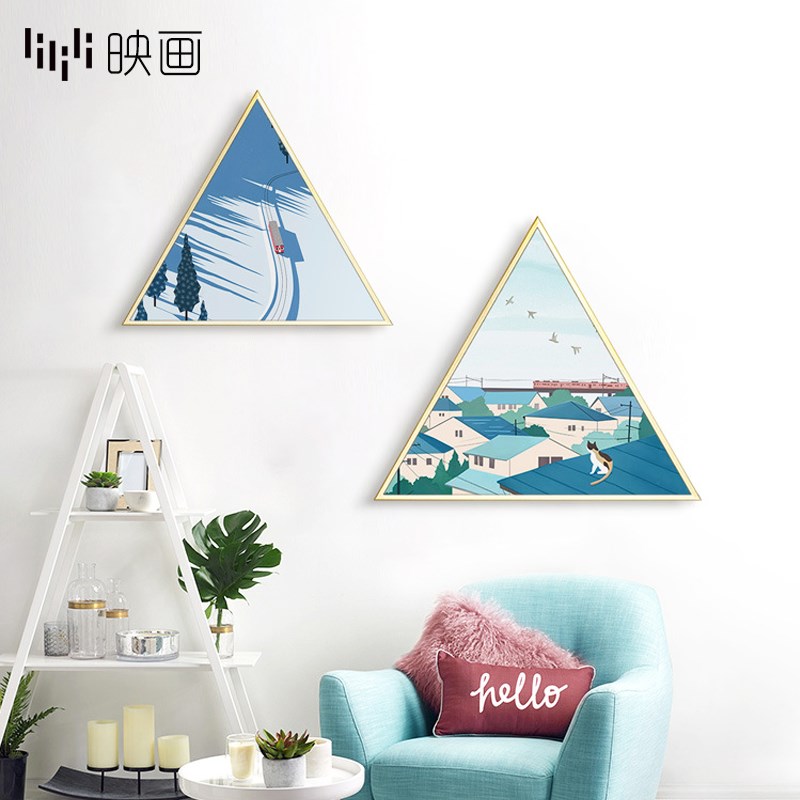 客厅装饰画沙发背景墙挂画三角形组合挂画卡通壁画玄关餐桌画装饰