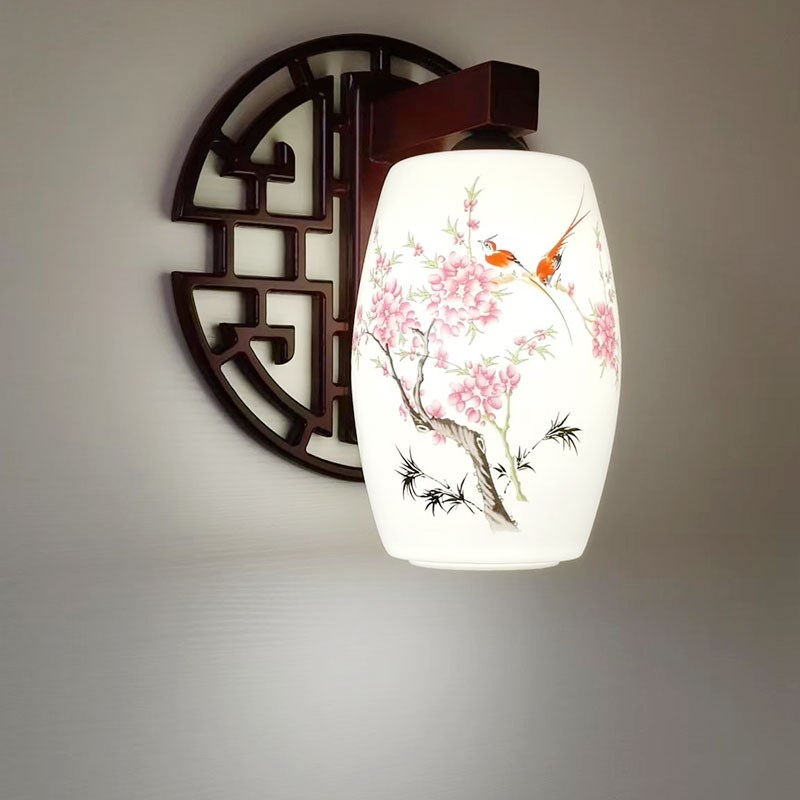 中式仿古壁灯客厅卧室床头灯墙灯景德镇陶瓷木艺民宿客栈过道壁灯