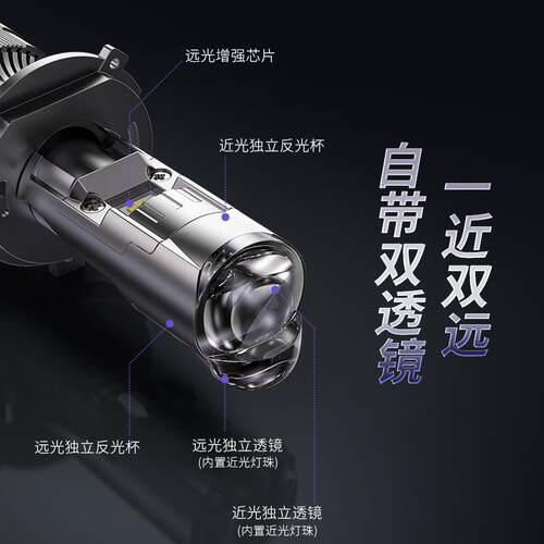 汽车led大灯改装H4自带透镜三光远近一体专用超亮强光激光双灯泡