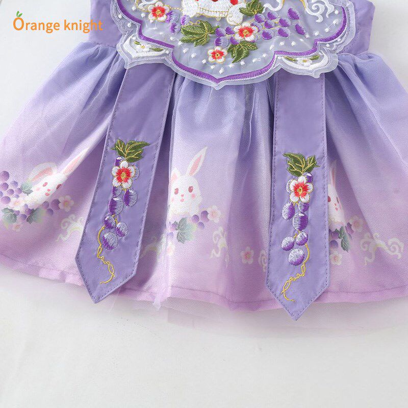 婴儿汉服连衣裙夏装兔年满月服国风复古百天仪式感礼服古装背心裙