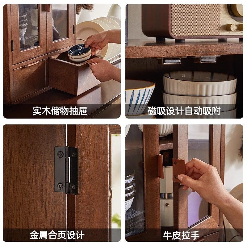 全实木置物架杯架厨房餐边柜墙壁柜家用餐桌台面储物桌面手办架子