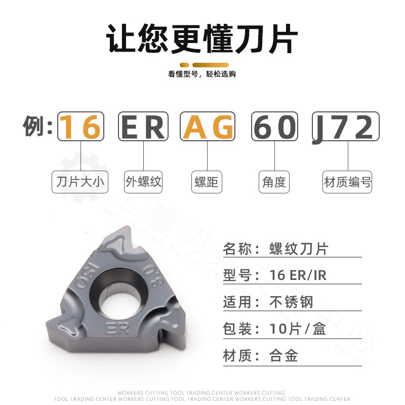 数控外螺纹车刀片内螺纹60度挑牙刀不锈钢16ER AG60 1.25-3.0 ISO