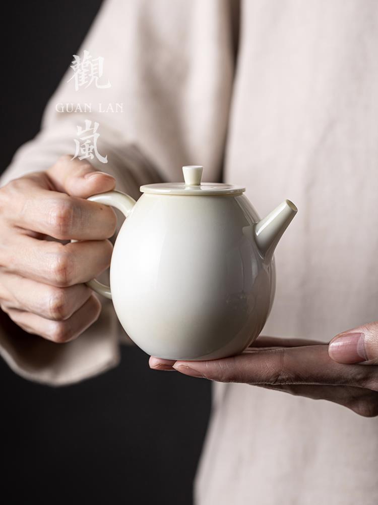 观岚复古风手工青灰釉小号茶壶单壶陶瓷泡茶壶中式家用茶具泡茶器