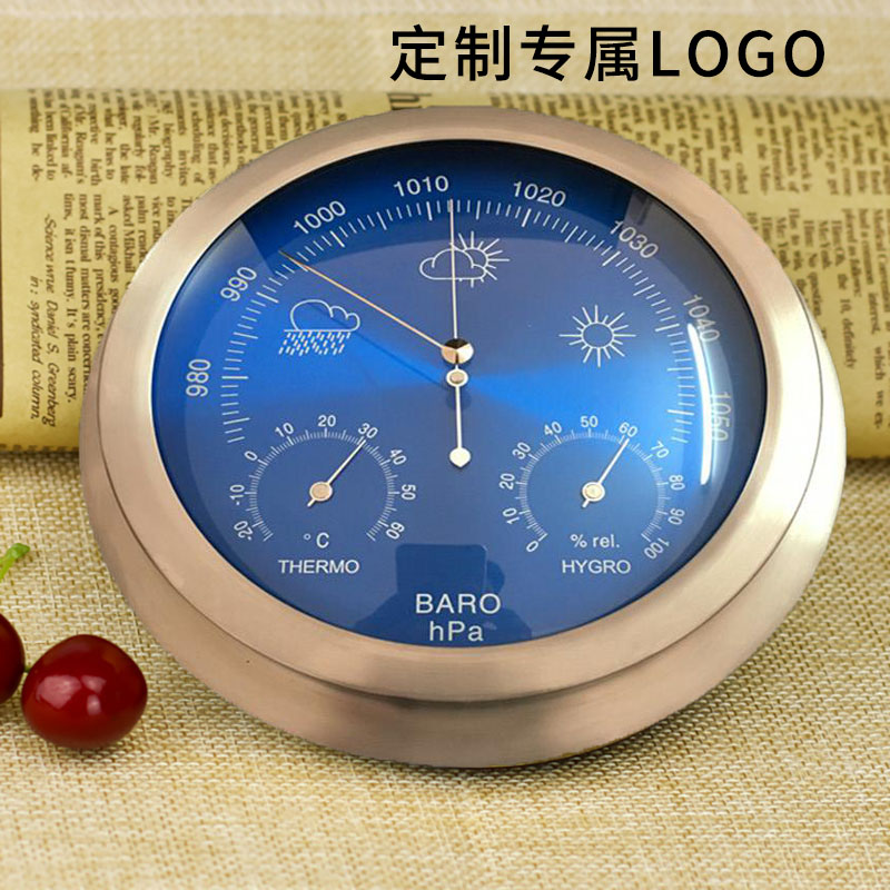 温湿度时间钟表 大气压计挂饰办公室工艺礼LOGO定制精品办公室