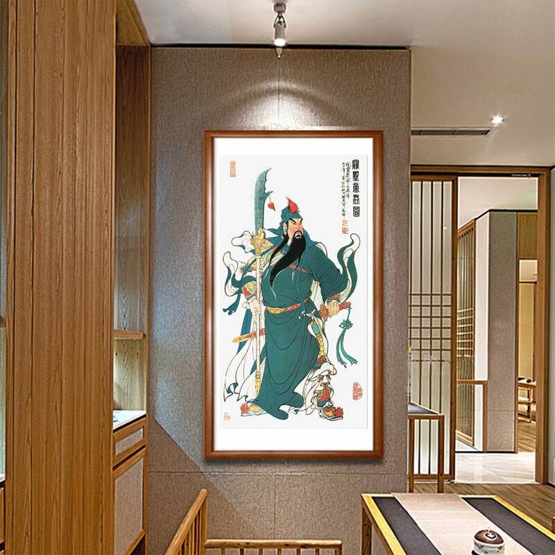 客厅竖版沙发背景墙关羽卷轴挂画关公画像办公室武财神装饰挂画