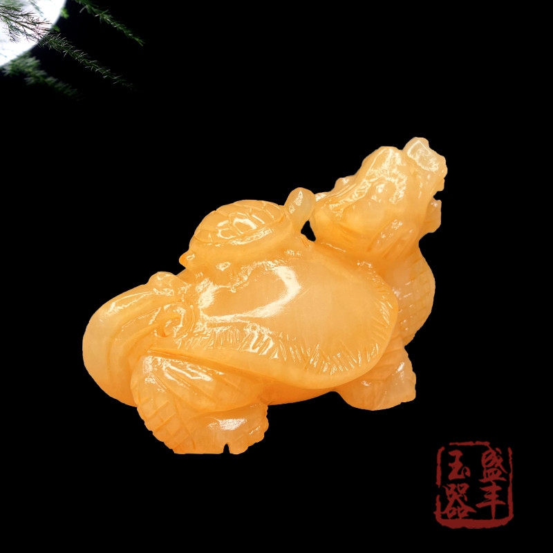 米黄玉龙龟摆件天然黄玉石招财子母龟客厅玄关办公室装饰开业礼品