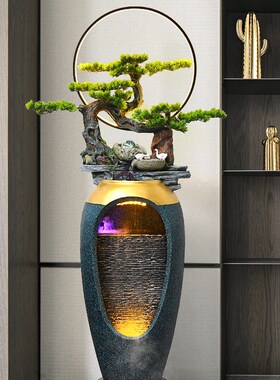 电视柜旁边落地轻奢摆件流水喷泉景观家居客厅玄关装饰品乔迁礼物