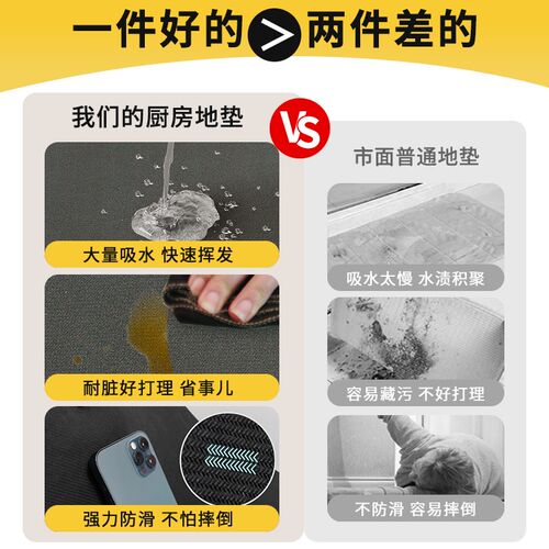厨房地垫软硅藻泥专用防滑防油防水加厚脚垫耐脏免洗可擦地面全铺