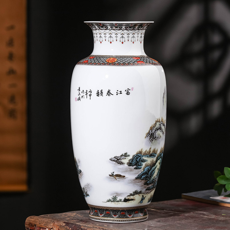 新中式陶瓷花瓶插干花装饰品家居客厅玄关电视酒柜景德镇瓷器摆件