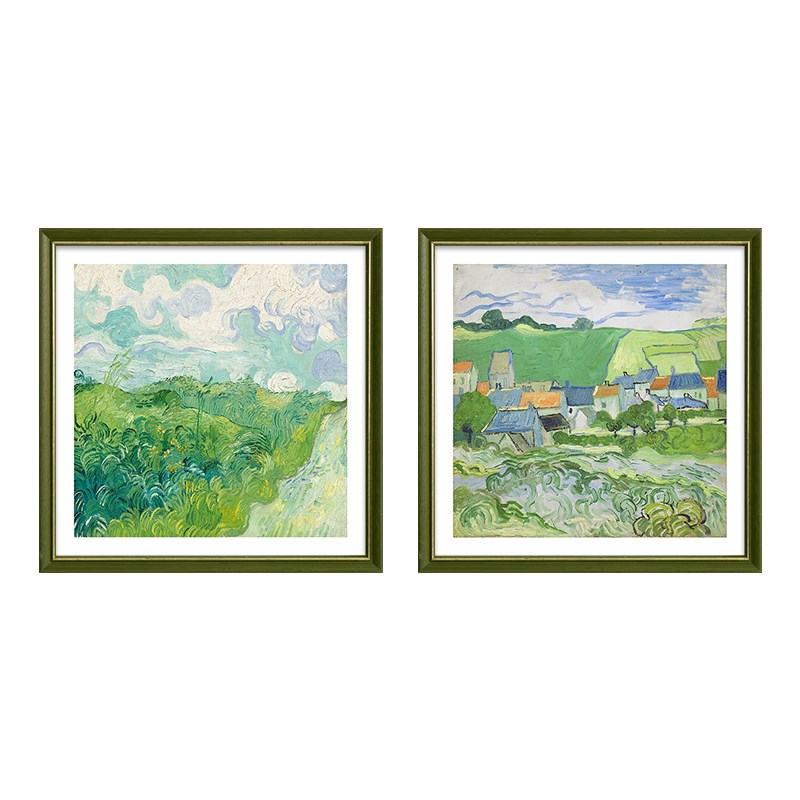 莫奈奶油风餐厅装饰画油画法式饭厅背景墙挂画高档绿色系风景壁画