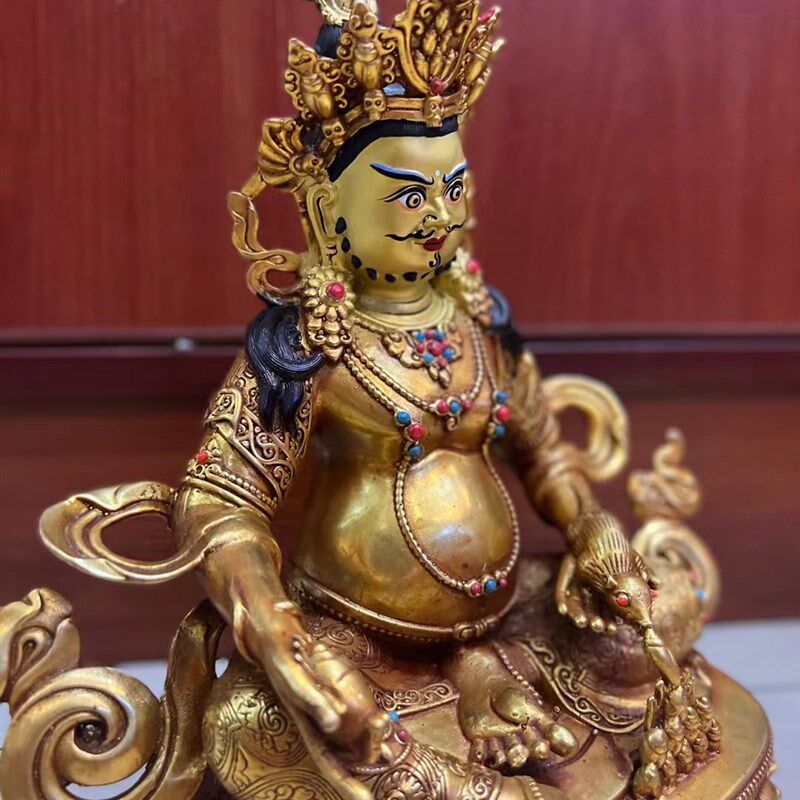 西藏密宗黄财神佛像居家供奉家用招财藏传摆件纯铜鎏金铜像神像