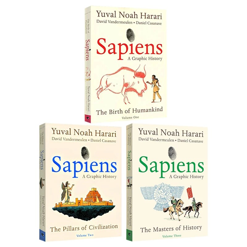 英文原版 Sapiens 今日未来人类简史 3册合售 漫画版 美版 从动物到上帝 世界通史 人类的诞生 尤瓦尔·赫拉利