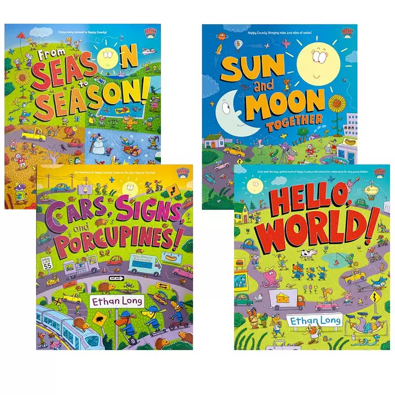 英文原版 Happy County 4-book pack 开心点点 四册套装 儿童早教英语启蒙 趣味找找书 幼儿生活常识认知启蒙绘本图画书