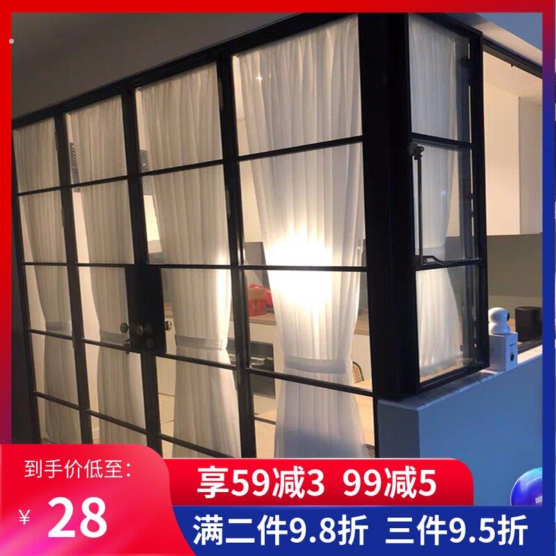 美式窗帘玻璃门免打孔上下杆绷纱帘魔术贴网红卧室透光不透人窗纱